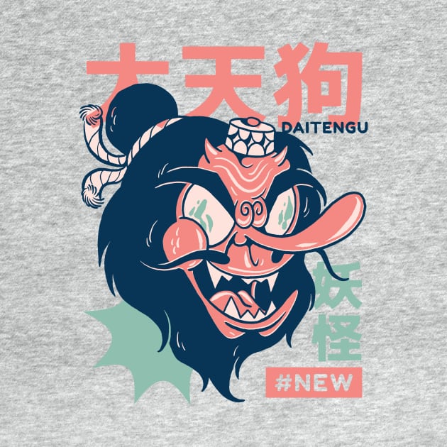 Retro Japanese Daitengu Yokai Illustration | Japanese Folklore Creatures by SLAG_Creative